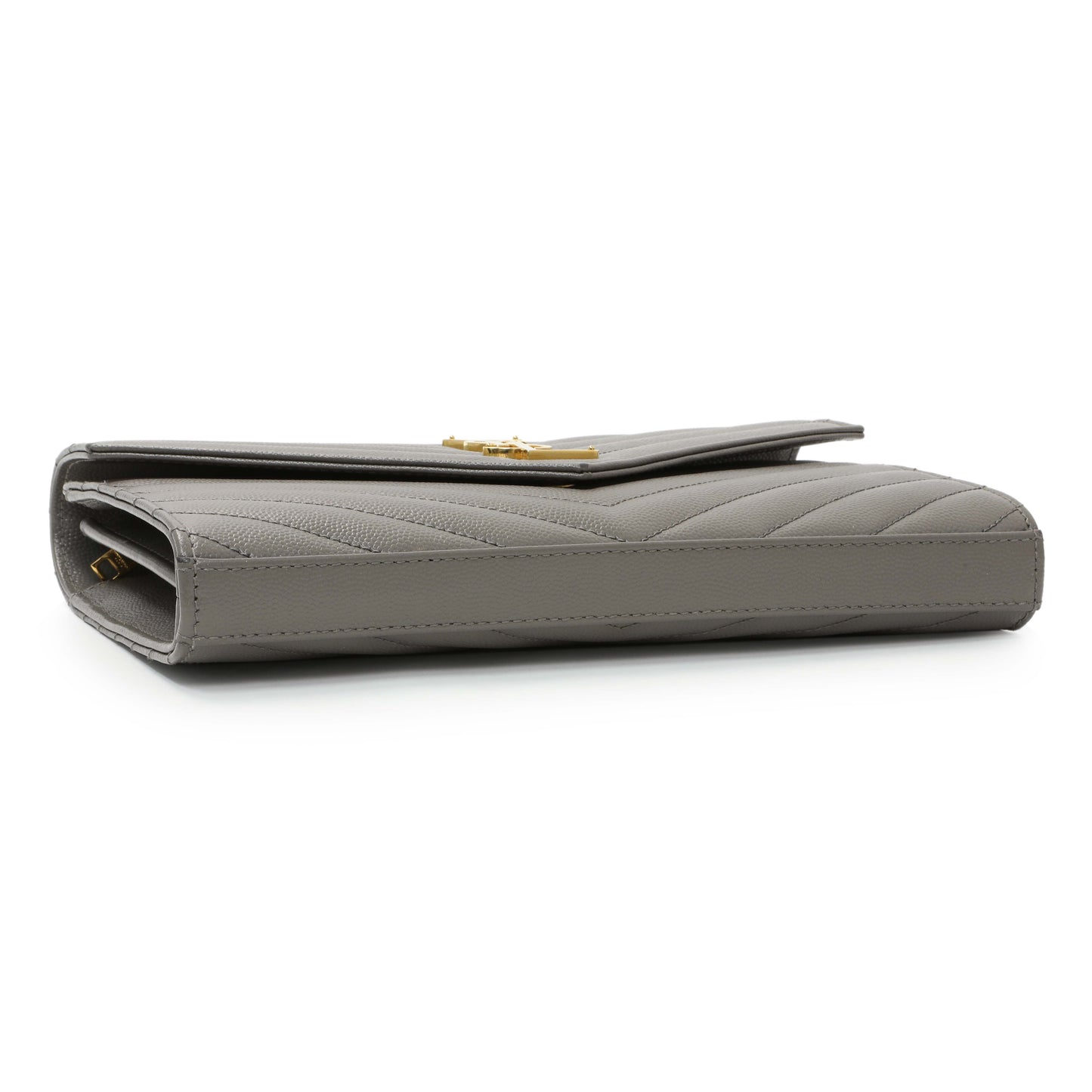Exclusive Saint Laurent Grey Grain De Poudre Matelasse Chevron Monogram Chain Wallet — Back View