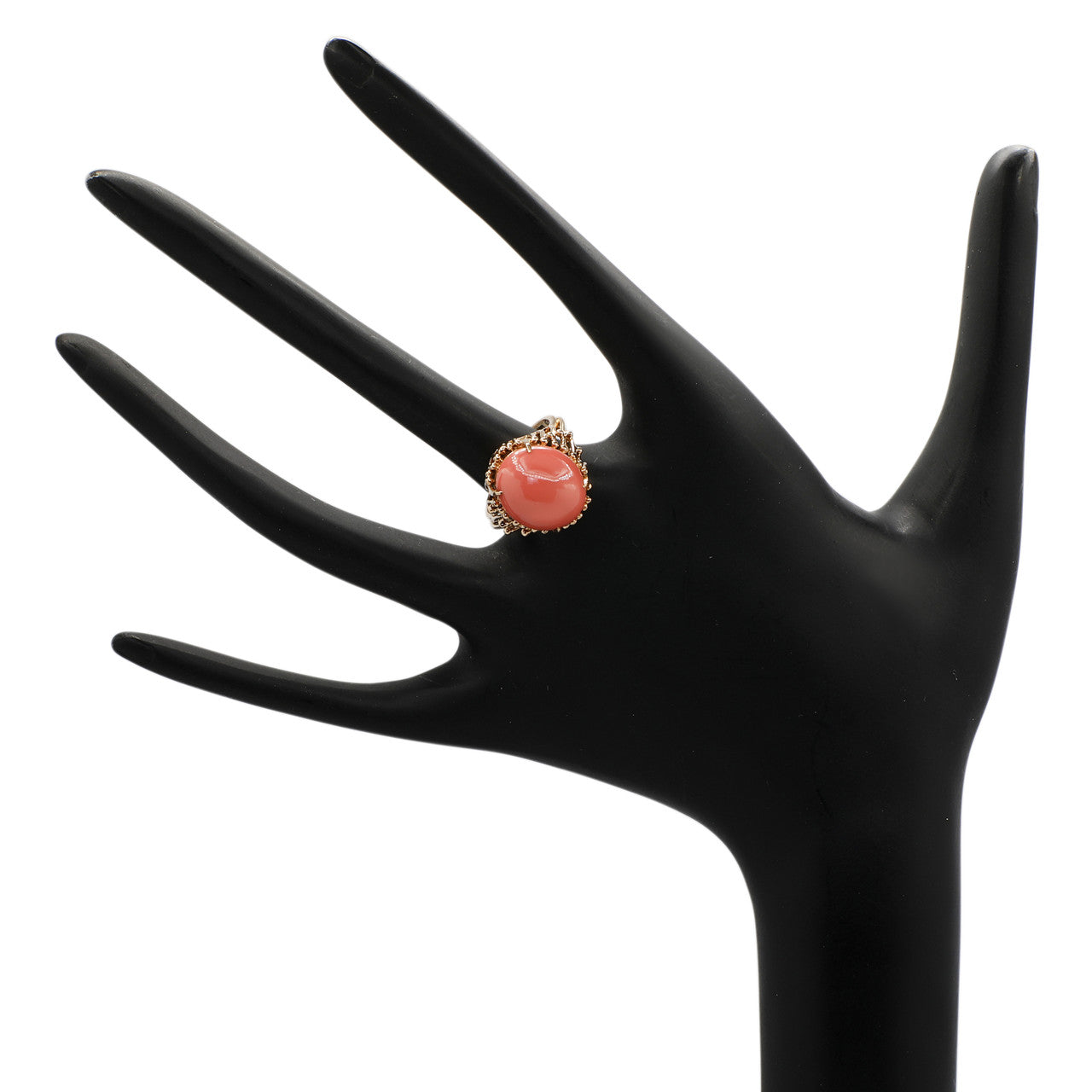 Exclusive 14K Yellow Gold Pink Coral Ring — 4 — Top View