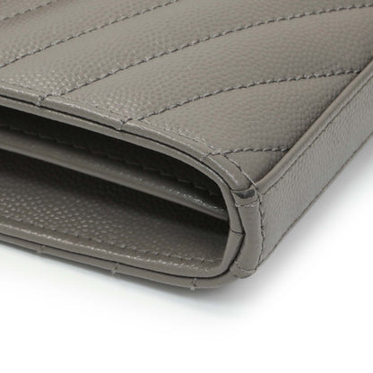 Exclusive Saint Laurent Grey Grain De Poudre Matelasse Chevron Monogram Chain Wallet — Top View