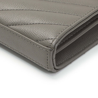 Exclusive Saint Laurent Grey Grain De Poudre Matelasse Chevron Monogram Chain Wallet — Detail View