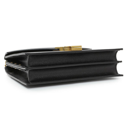 Exclusive Saint Laurent Black Grain De Poudre Monogram Cassandra Clasp Bag — Back View