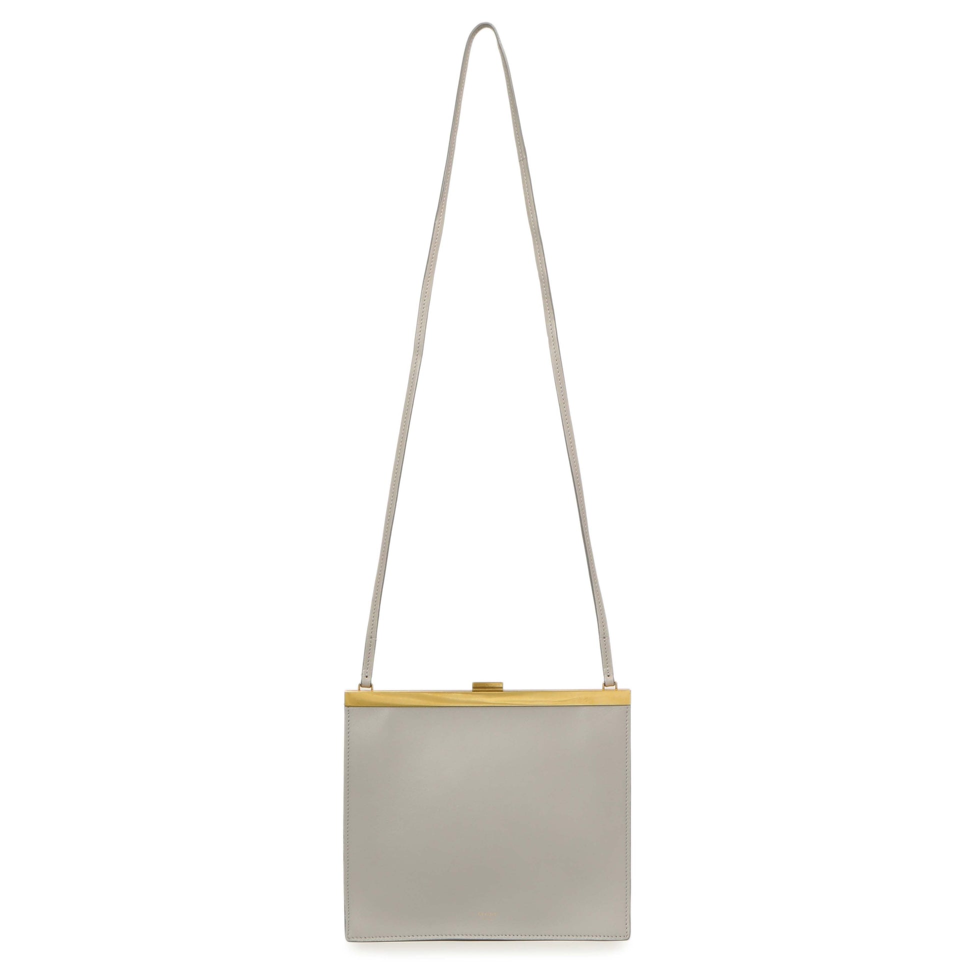 Exclusive Celine Light Grey Smooth Calfskin Mini Clasp Bag — Front View