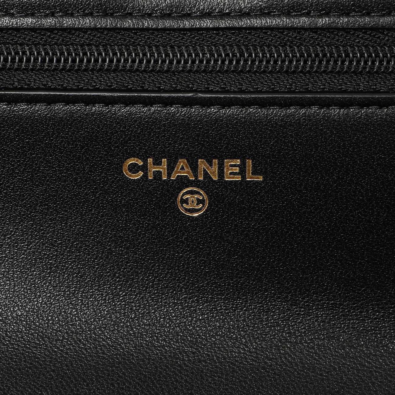 Exclusive Chanel Black Quilted Lambskin Crystal Top Handle Wallet on Chain WOC — Detail View