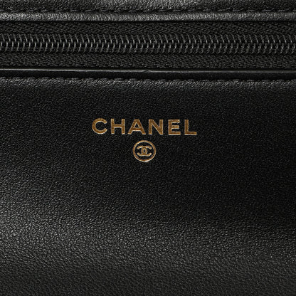 Exclusive Chanel Black Quilted Lambskin Crystal Top Handle Wallet on Chain WOC — Detail View