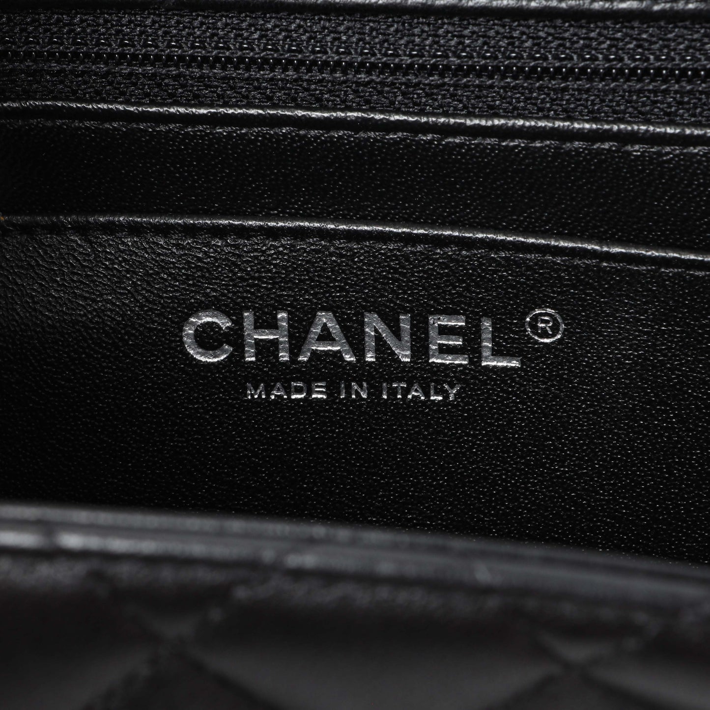Exclusive Chanel Black Quilted Lambskin Mini Square Flap — Detail View