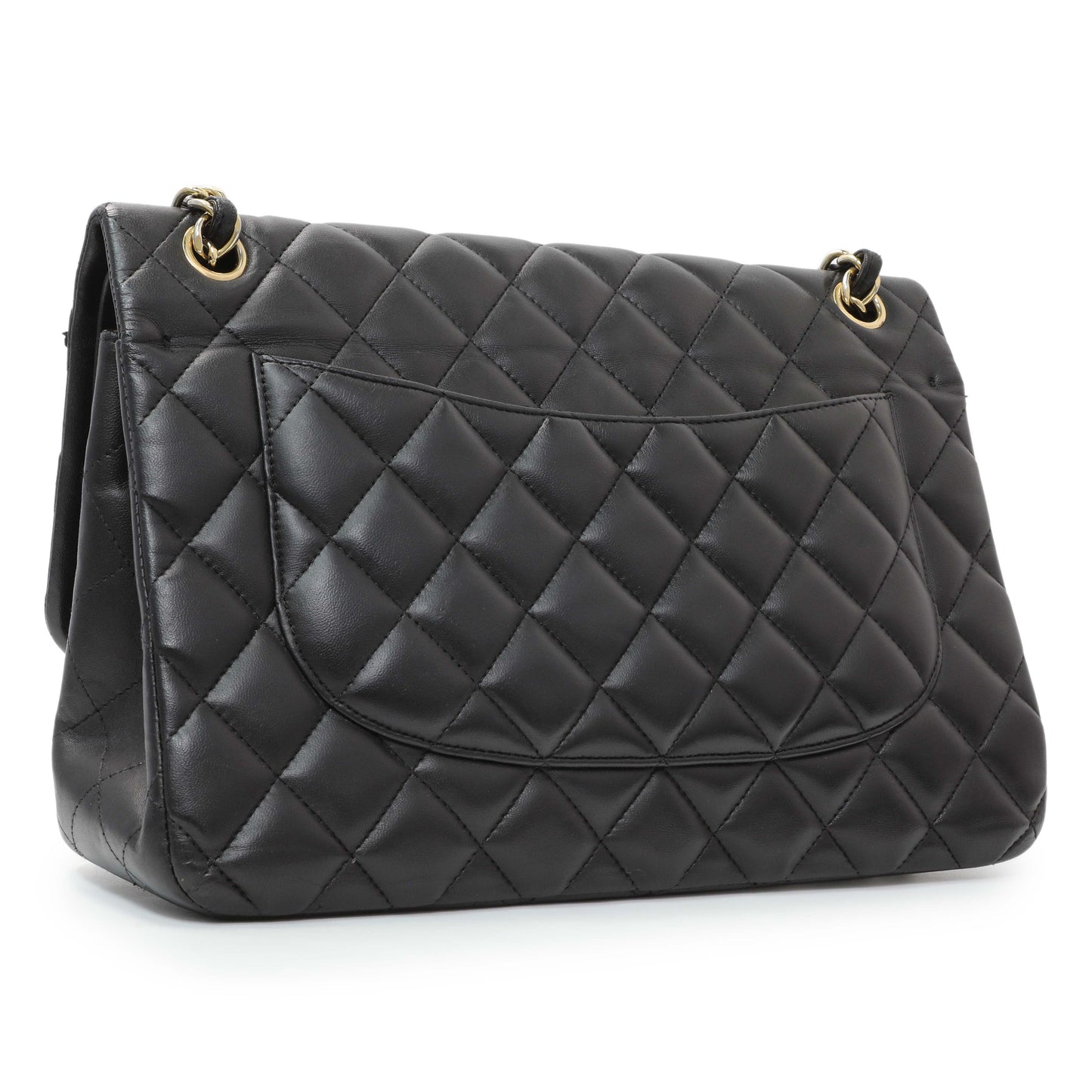 Exclusive Chanel Black Lambskin Quilted Jumbo Double Flap — Side View