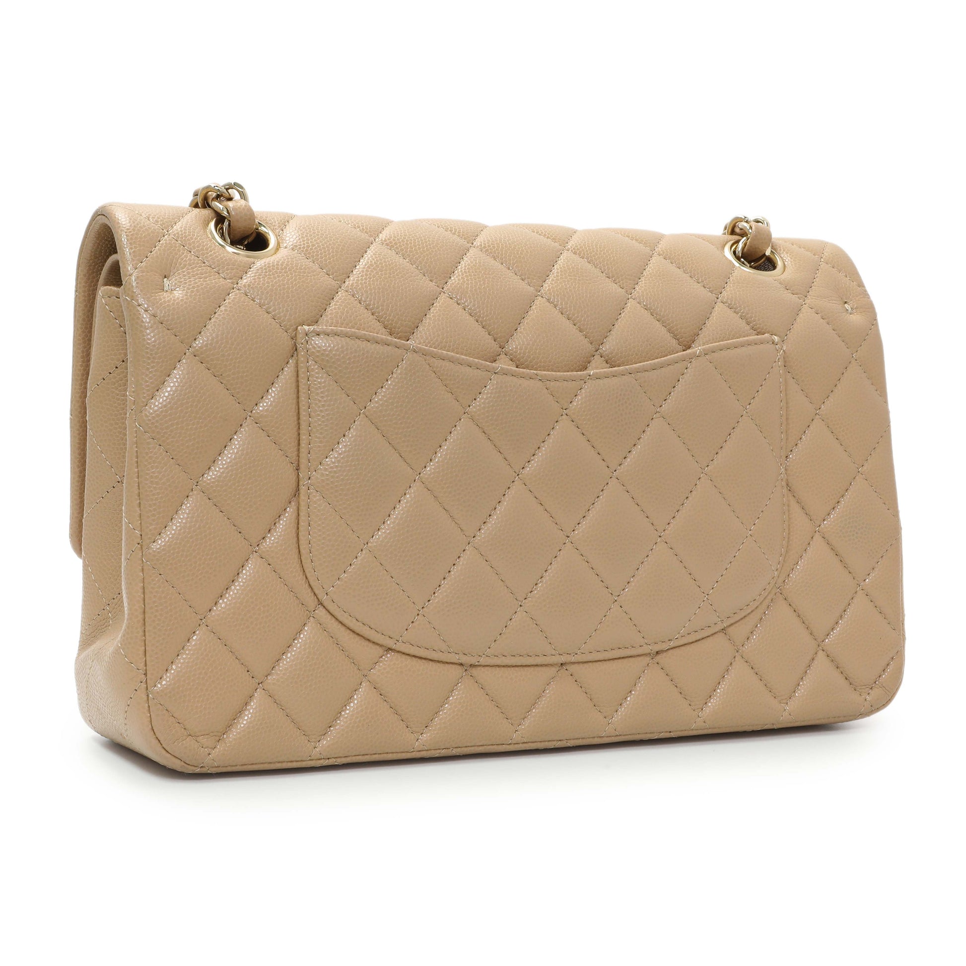 Exclusive Chanel Beige Quilted Caviar Medium Double Flap — Side View