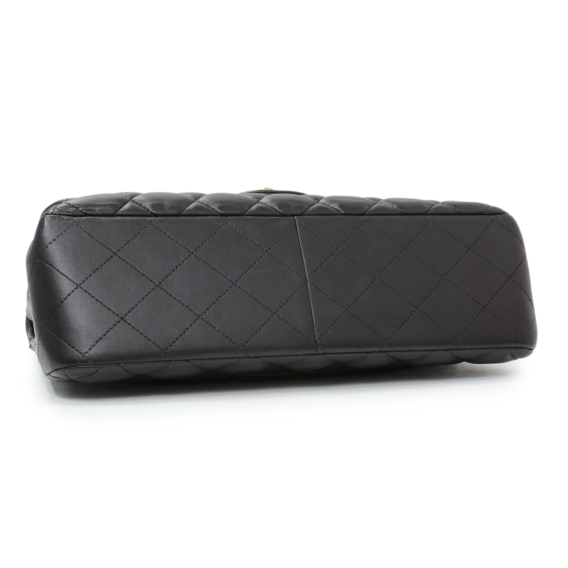 Exclusive Chanel Black Lambskin Quilted Jumbo Double Flap — Back View