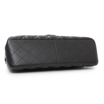 Exclusive Chanel Black Lambskin Quilted Jumbo Double Flap — Back View