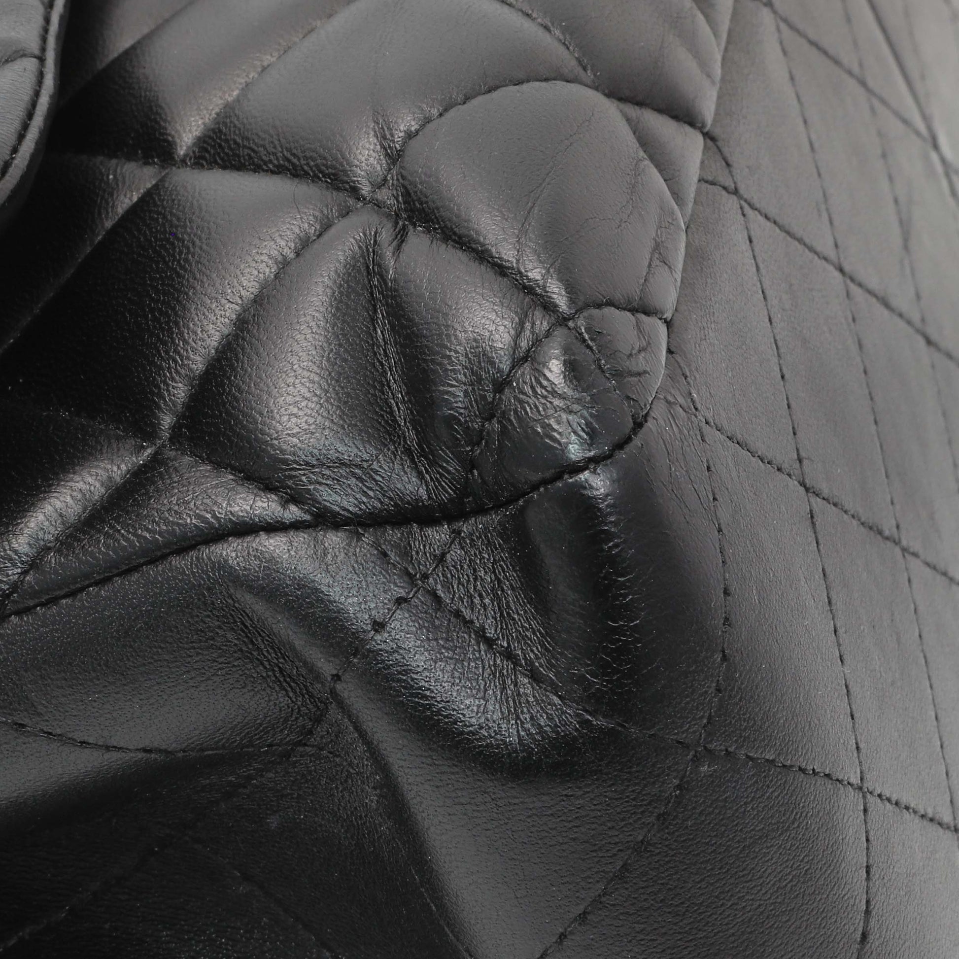 Exclusive Chanel Black Lambskin Quilted Jumbo Double Flap — Top View