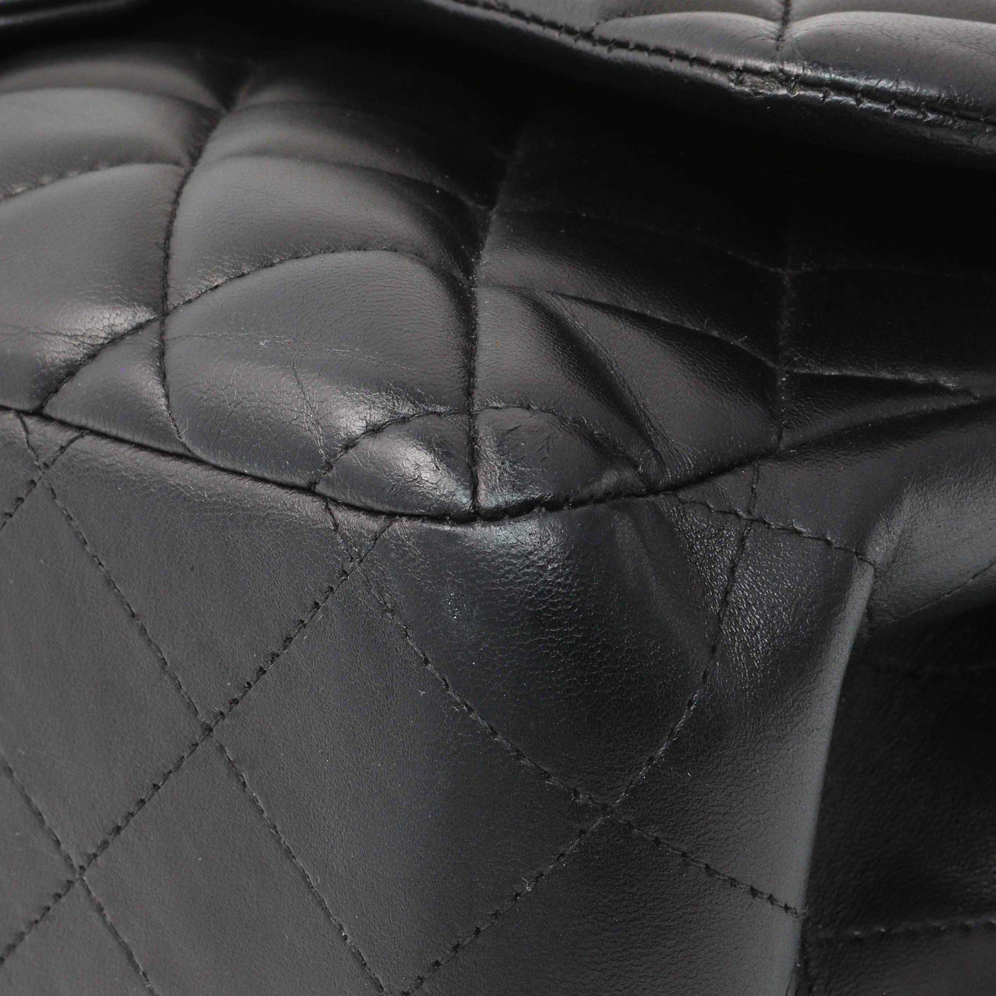 Exclusive Chanel Black Lambskin Quilted Jumbo Double Flap — Detail View
