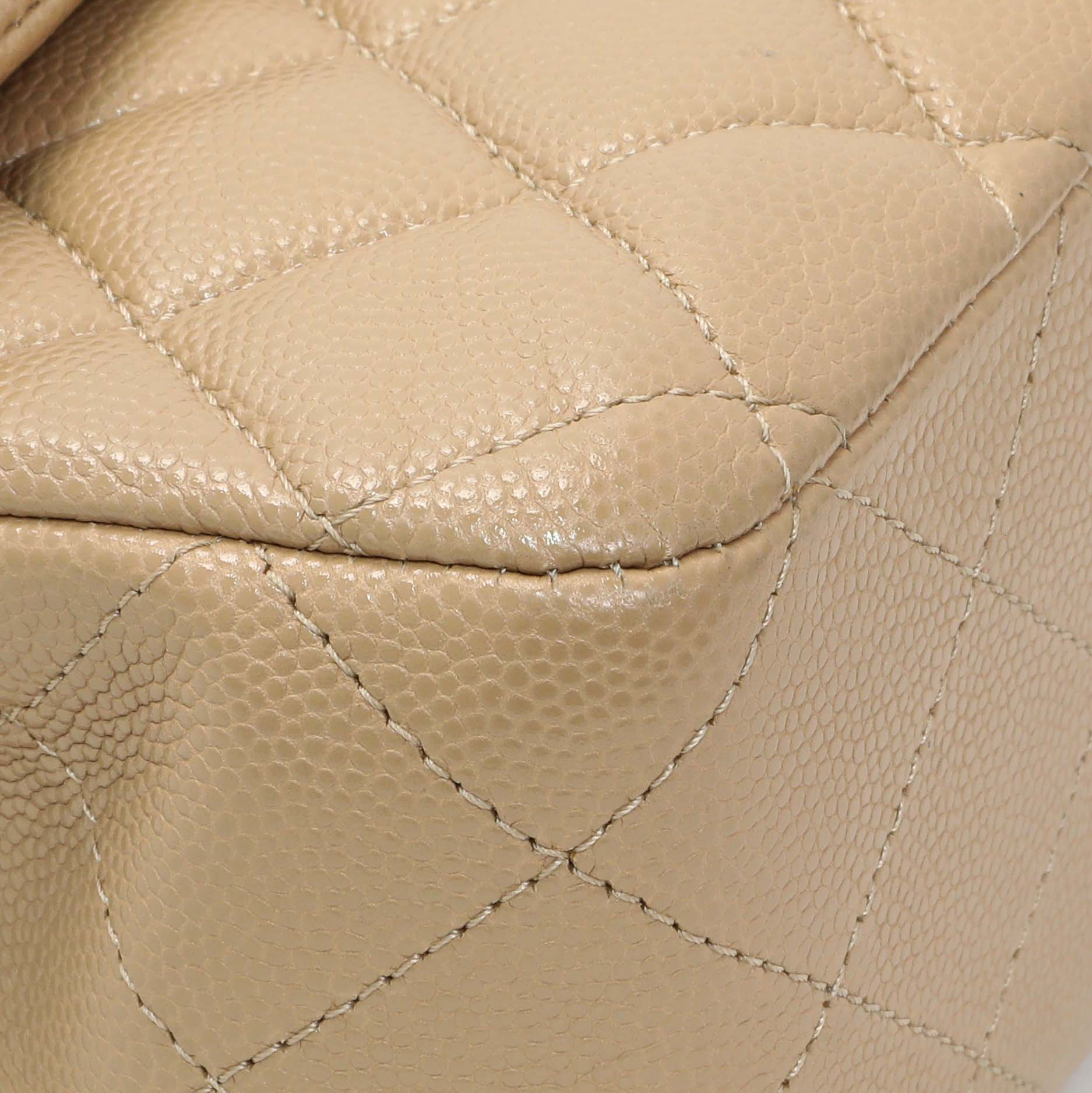 Exclusive Chanel Beige Quilted Caviar Medium Double Flap — Top View