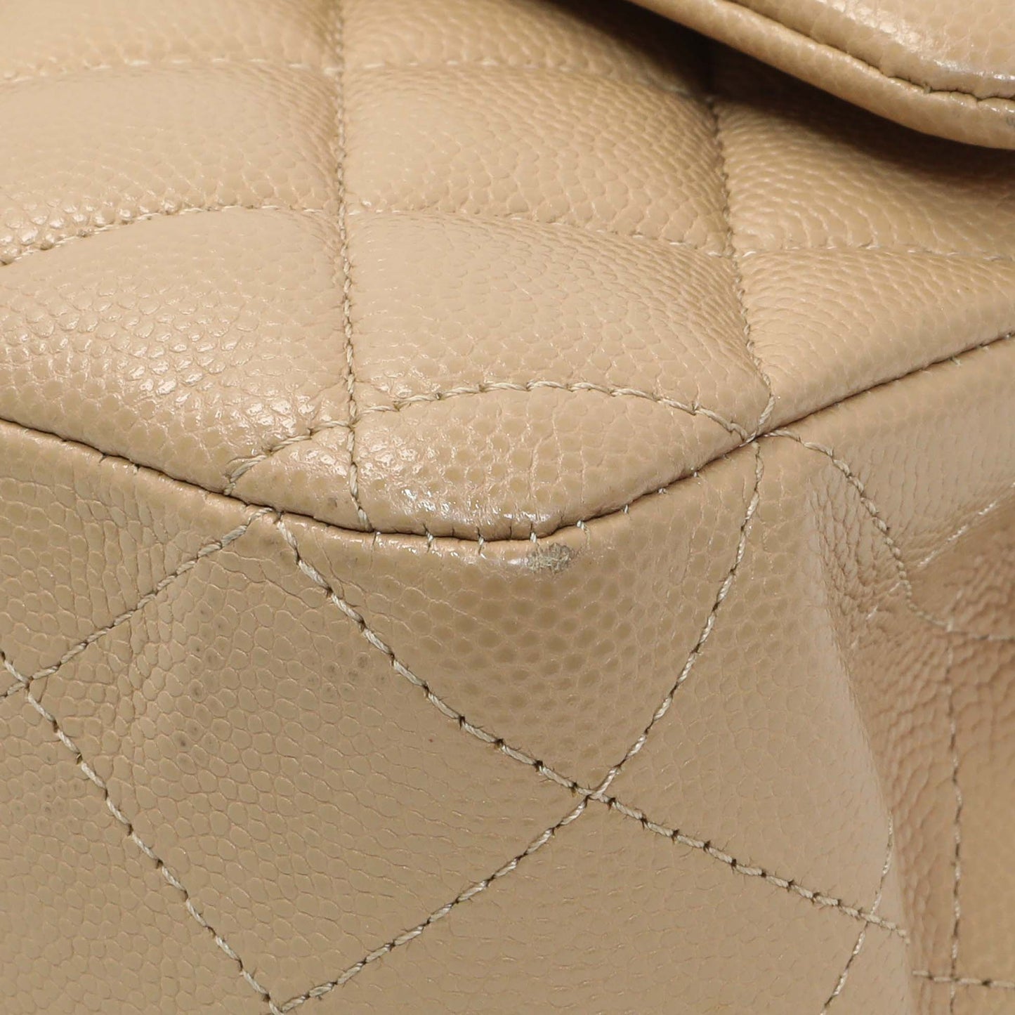 Exclusive Chanel Beige Quilted Caviar Medium Double Flap — Detail View