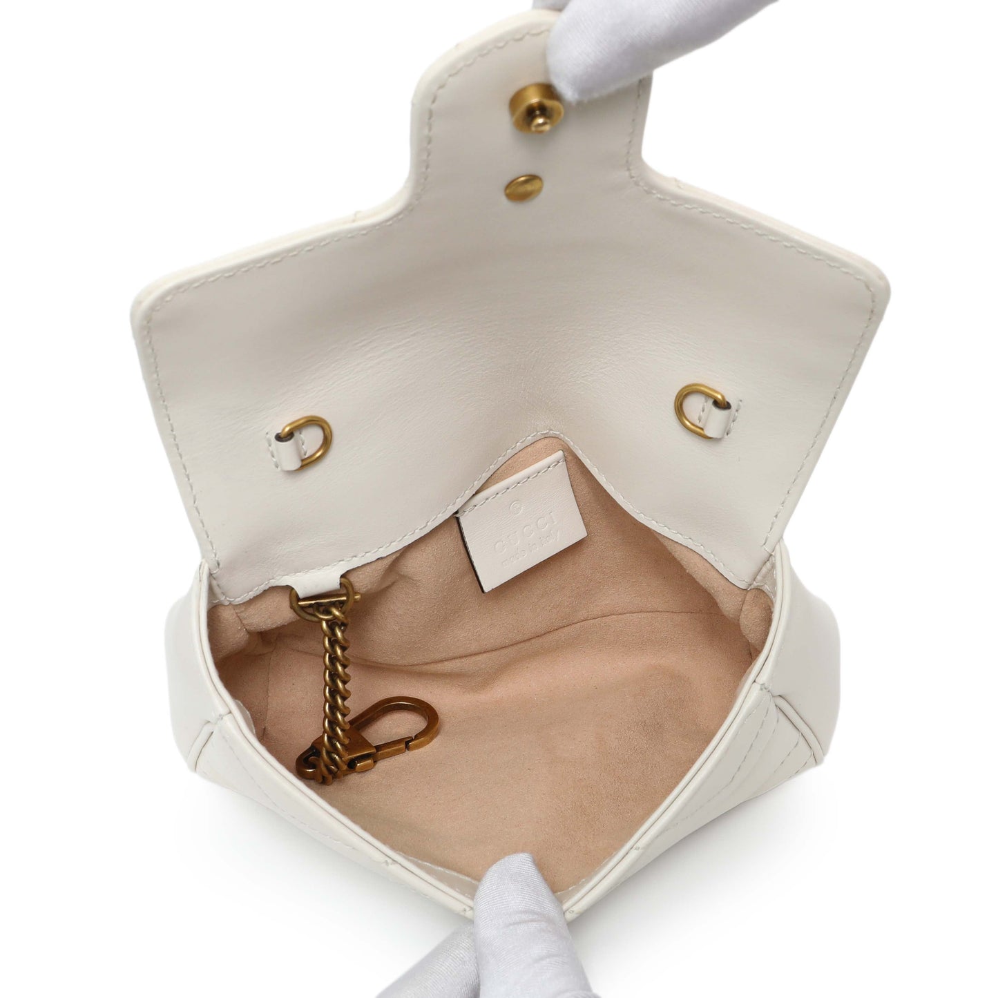 Exclusive Gucci White Calfskin Matelasse Super Mini GG Marmont Shoulder Bag — Top View