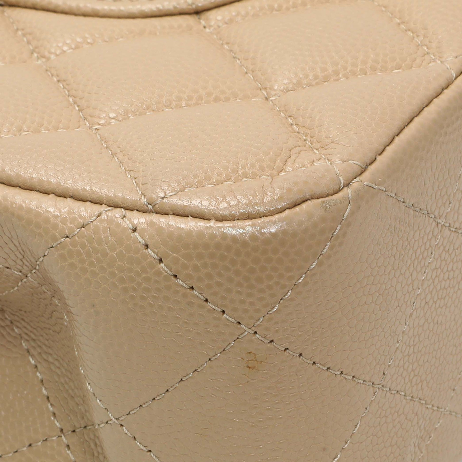 Exclusive Chanel Beige Quilted Caviar Medium Double Flap — Lifestyle View