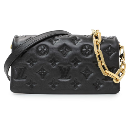 Exclusive Louis Vuitton Black Lambskin Embossed Monogram Pochette Coussin Crossbody — Front View