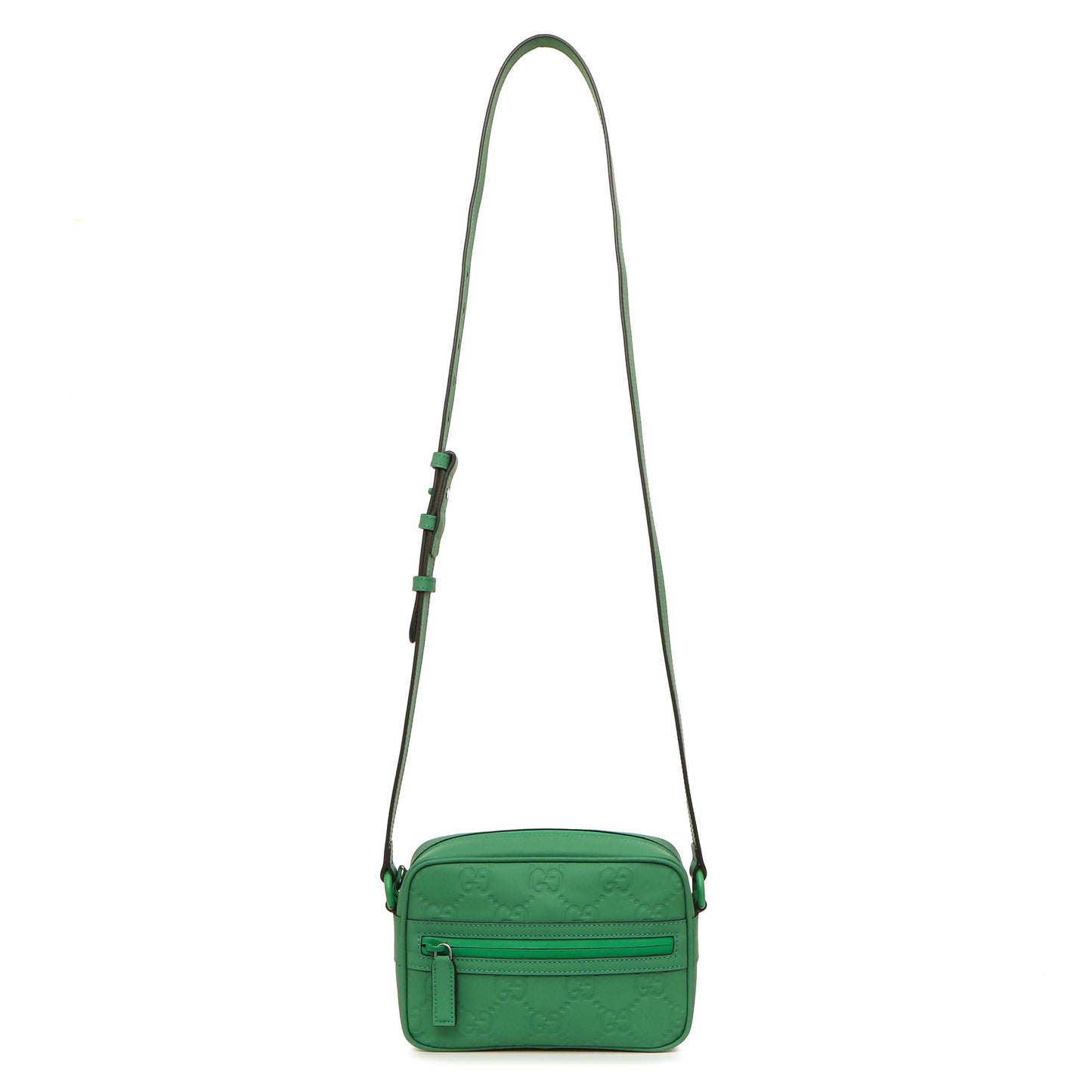 Exclusive Gucci Green Rubber Effect Monogram GG Crossbody Bag — Front View