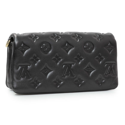 Exclusive Louis Vuitton Black Lambskin Embossed Monogram Pochette Coussin Crossbody — Side View