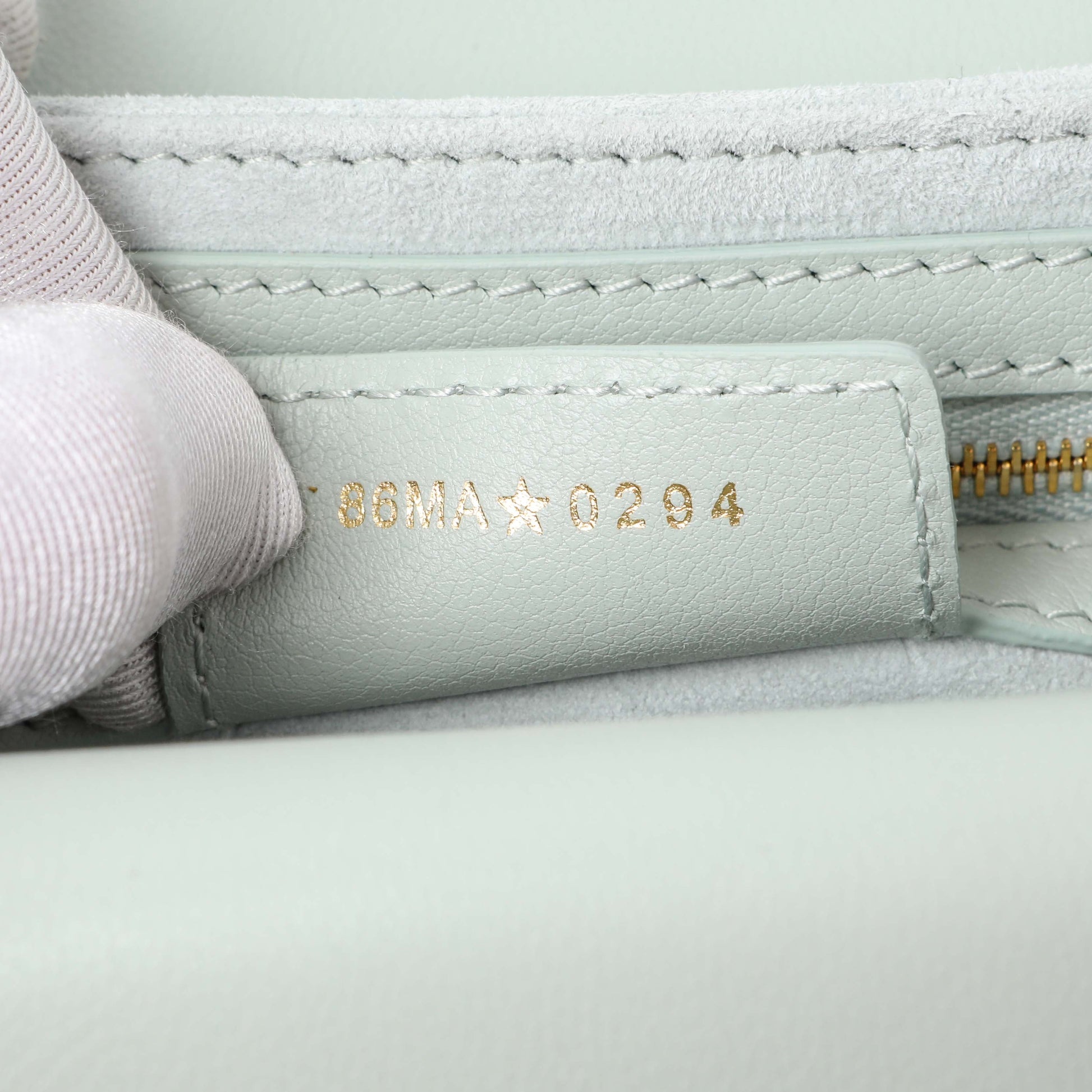 Exclusive Christian Dior Light Blue Lambskin Cannage Small Jolie Top Handle Bag — Lifestyle View