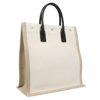 Exclusive Saint Laurent Linen Rive Gauche North South Tote — Side View