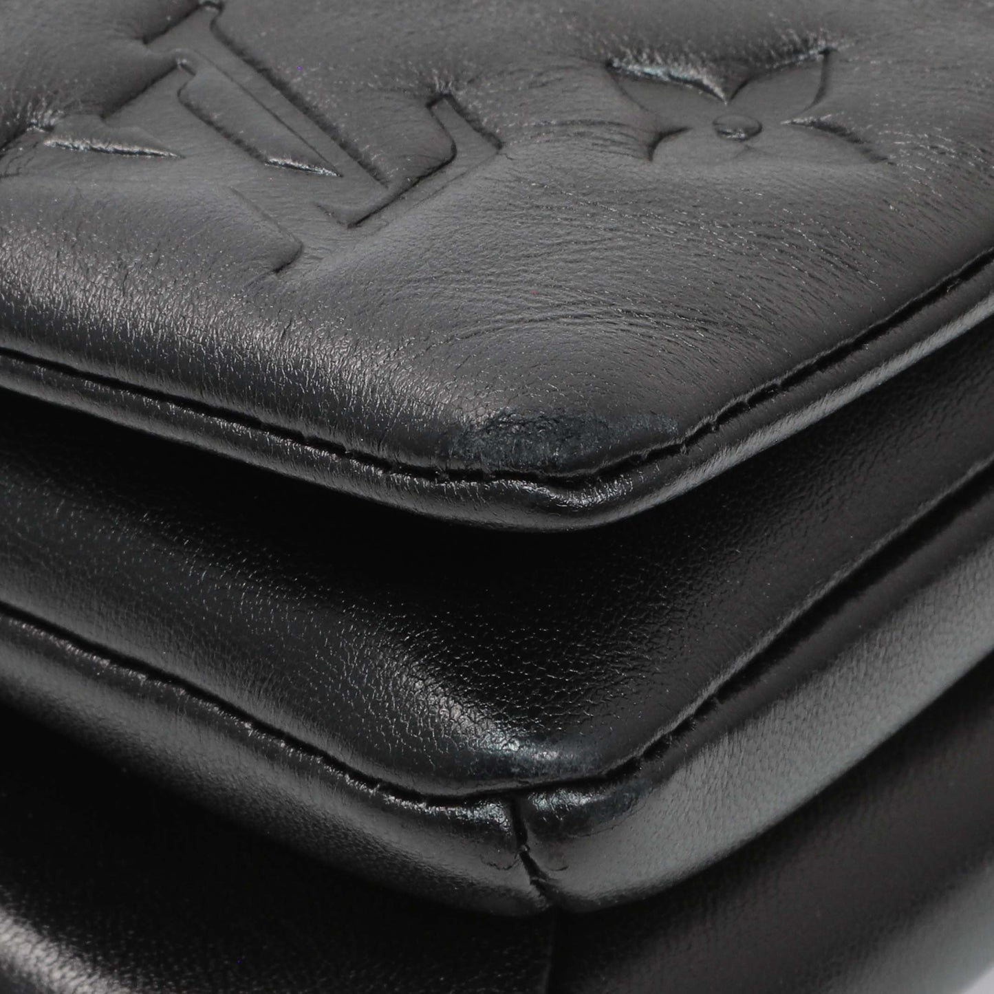 Exclusive Louis Vuitton Black Lambskin Embossed Monogram Pochette Coussin Crossbody — Top View
