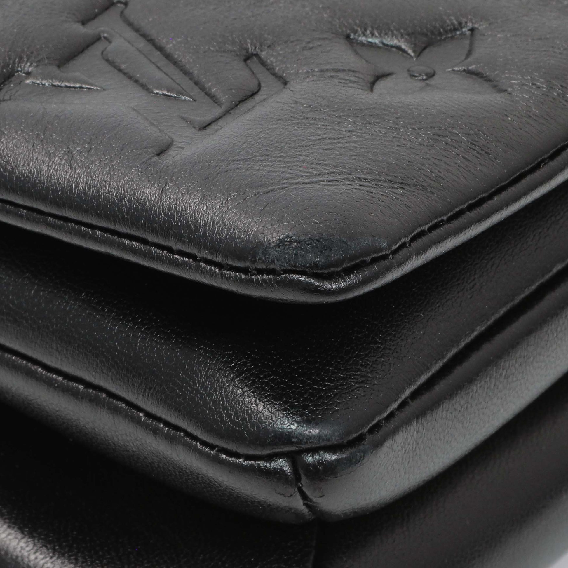 Exclusive Louis Vuitton Black Lambskin Embossed Monogram Pochette Coussin Crossbody — Top View