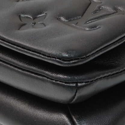Exclusive Louis Vuitton Black Lambskin Embossed Monogram Pochette Coussin Crossbody — Detail View