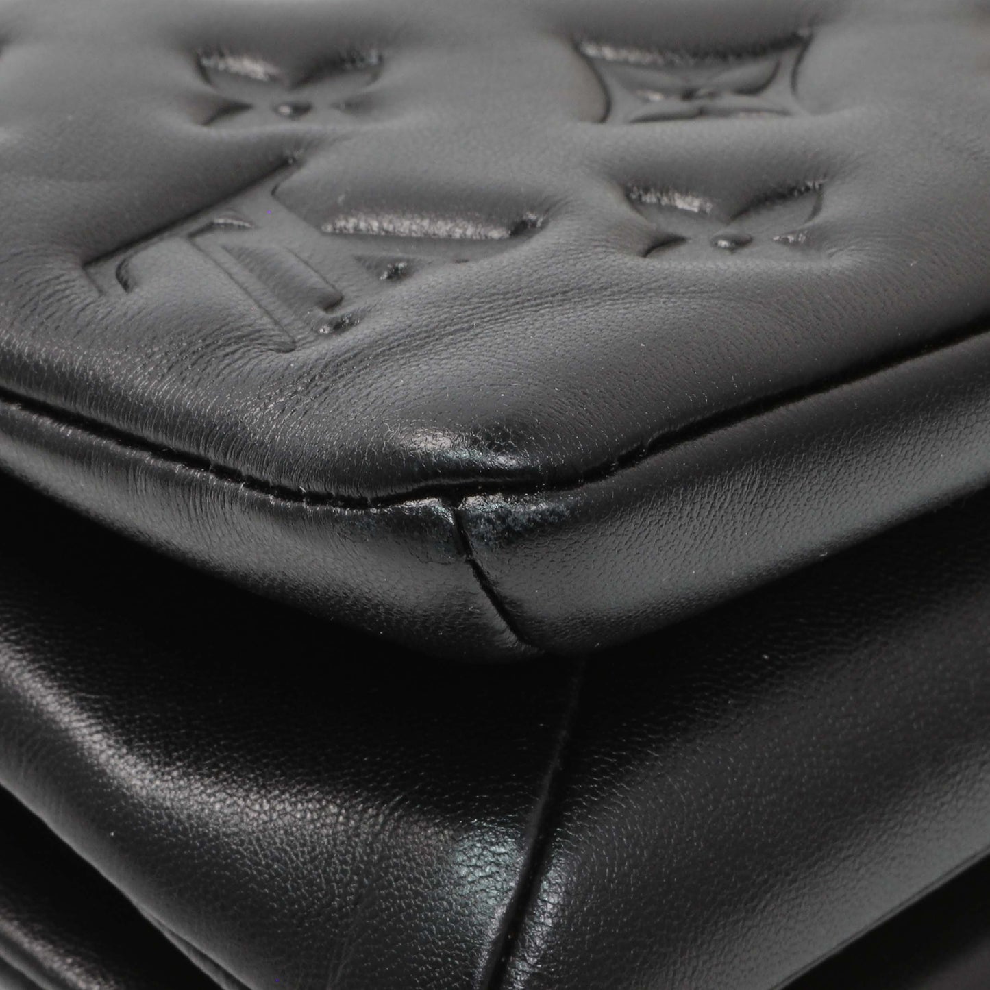 Exclusive Louis Vuitton Black Lambskin Embossed Monogram Pochette Coussin Crossbody — Lifestyle View
