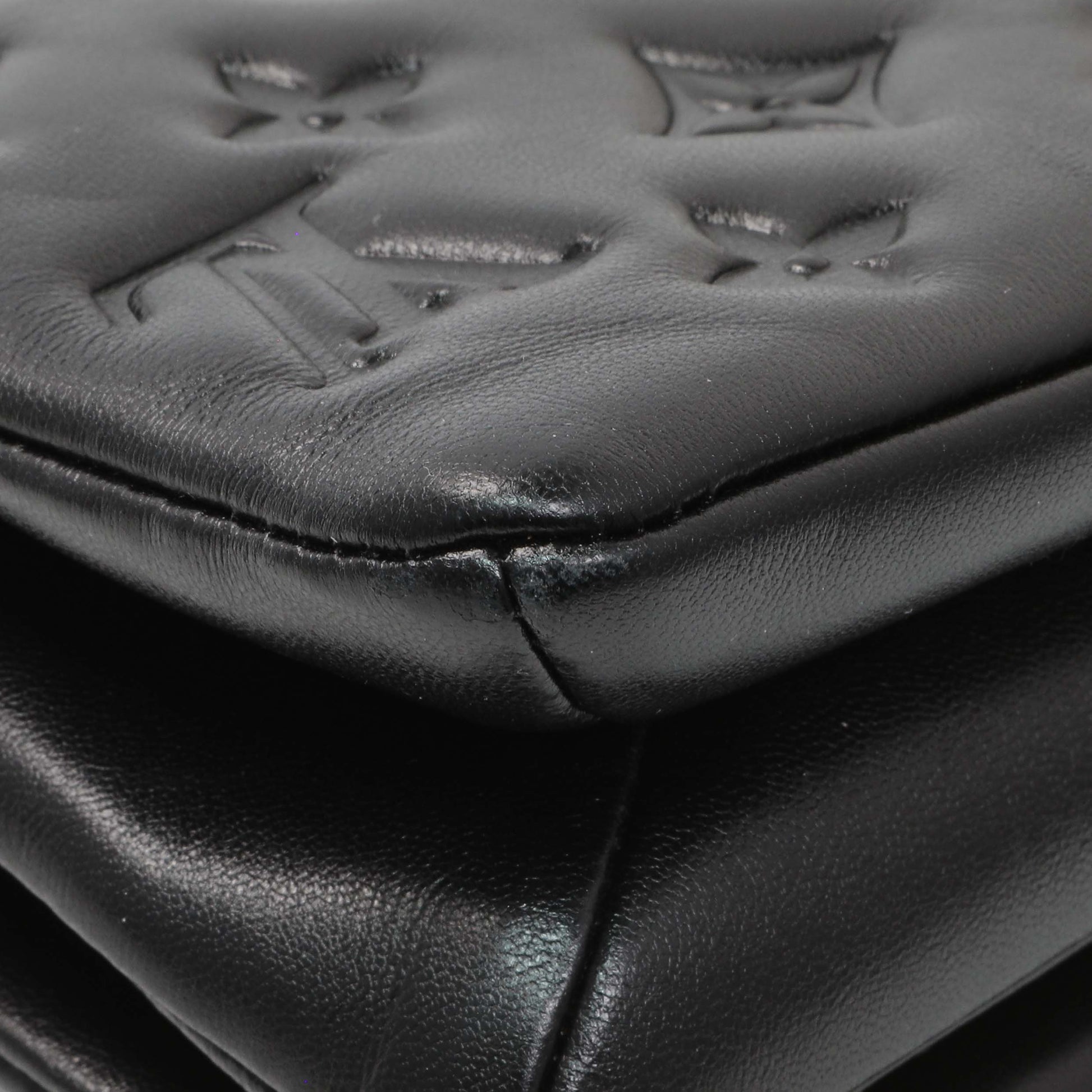 Exclusive Louis Vuitton Black Lambskin Embossed Monogram Pochette Coussin Crossbody — Lifestyle View