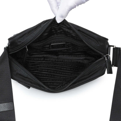 Exclusive Prada Black Re-Nylon Vela Saffiano Pocket Double Zip Shoulder Bag — Top View