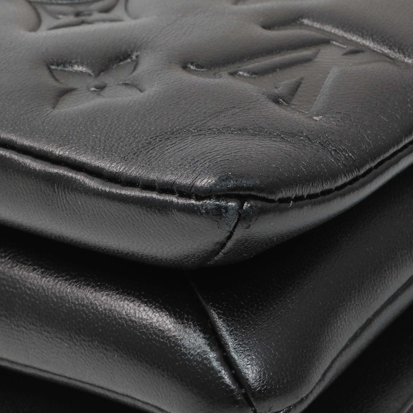 Exclusive Louis Vuitton Black Lambskin Embossed Monogram Pochette Coussin Crossbody — Alternate View 7