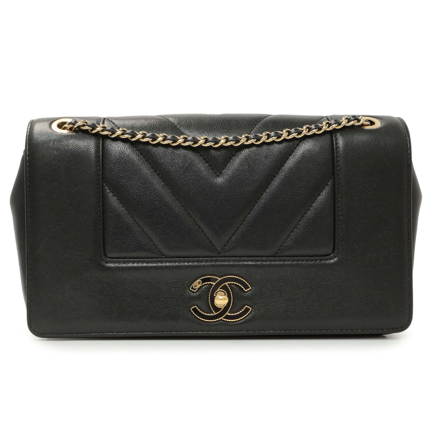 Exclusive Chanel Black Sheepskin Medium Vintage Mademoiselle Flap — Front View