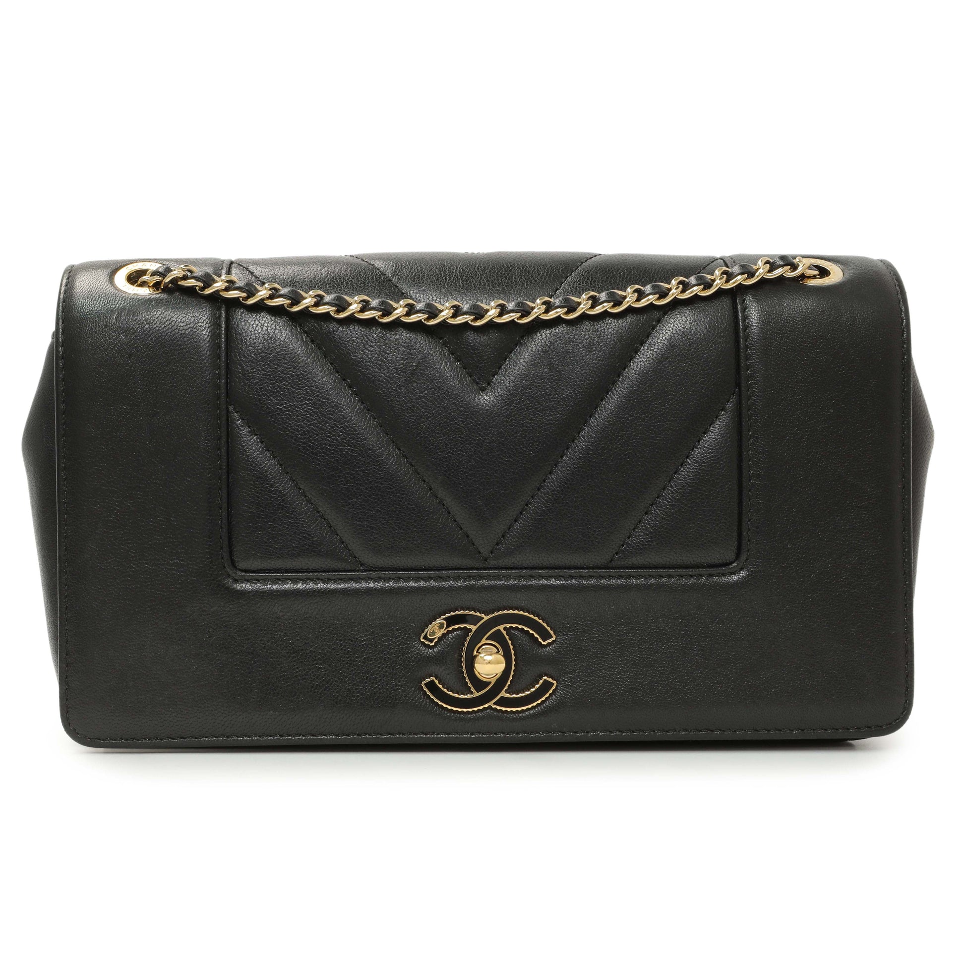 Exclusive Chanel Black Sheepskin Medium Vintage Mademoiselle Flap — Front View