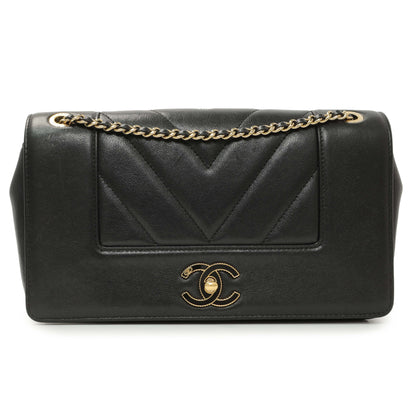 Exclusive Chanel Black Sheepskin Medium Vintage Mademoiselle Flap — Front View