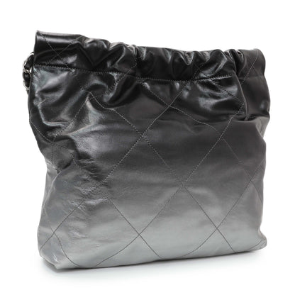 Exclusive Chanel Black Silver Metallic Shaded Quilted Shiny Calfskin Small Chanel 22 — Side View