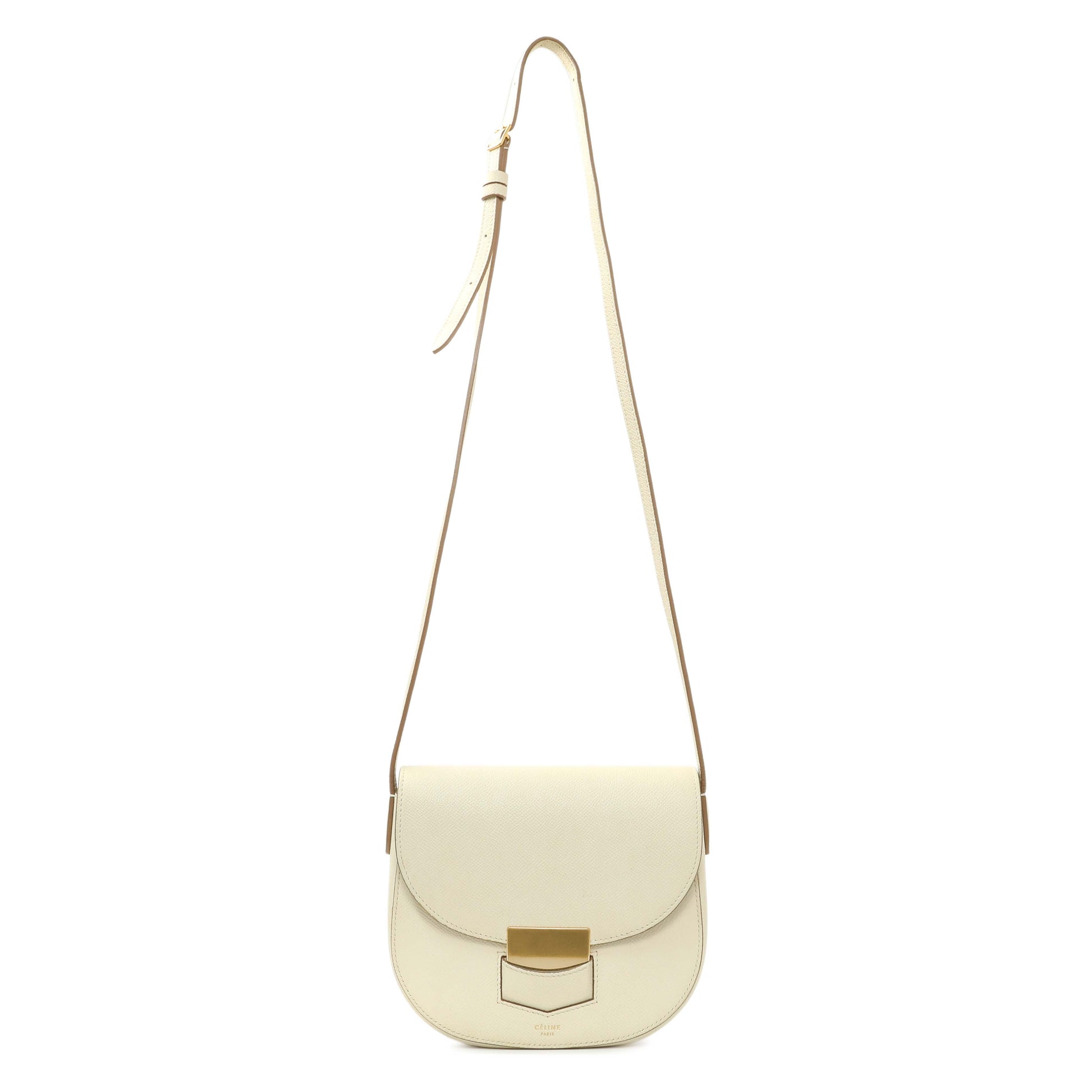 Exclusive Celine Ivory Grained Calfskin Small Trotteur — Front View