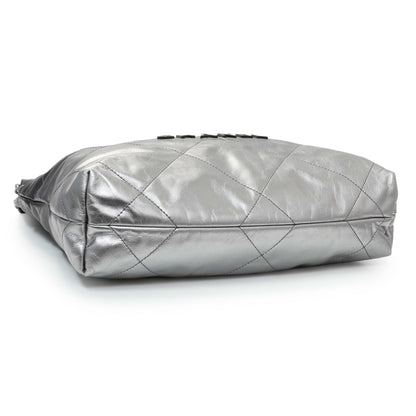 Exclusive Chanel Black Silver Metallic Shaded Quilted Shiny Calfskin Small Chanel 22 — Back View