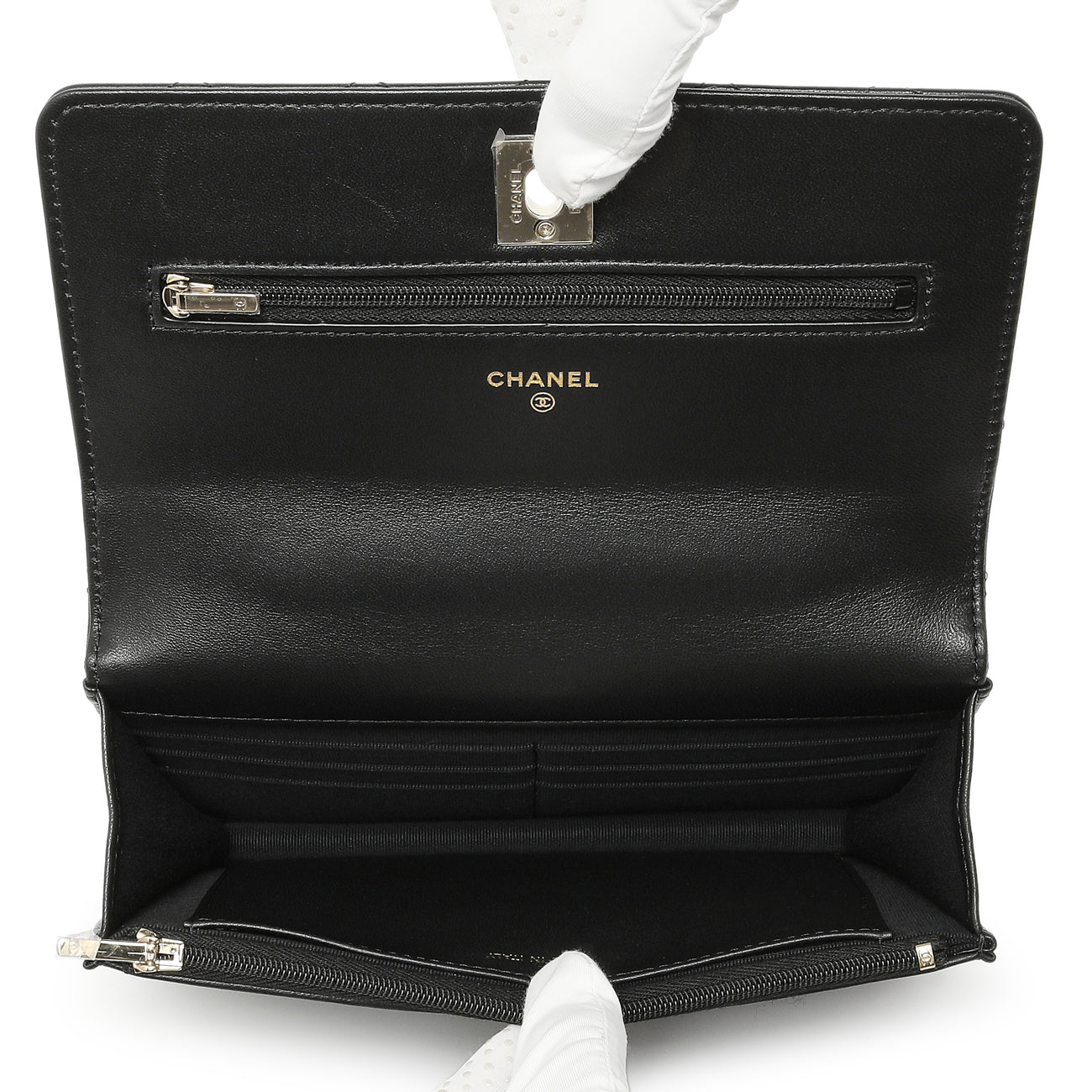 Exclusive Chanel Black Quilted Lambskin Crystal Top Handle Wallet on Chain WOC — Top View