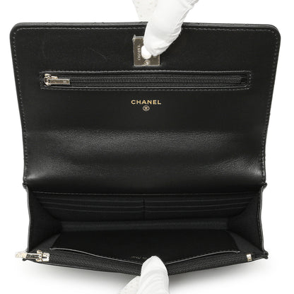 Exclusive Chanel Black Quilted Lambskin Crystal Top Handle Wallet on Chain WOC — Top View