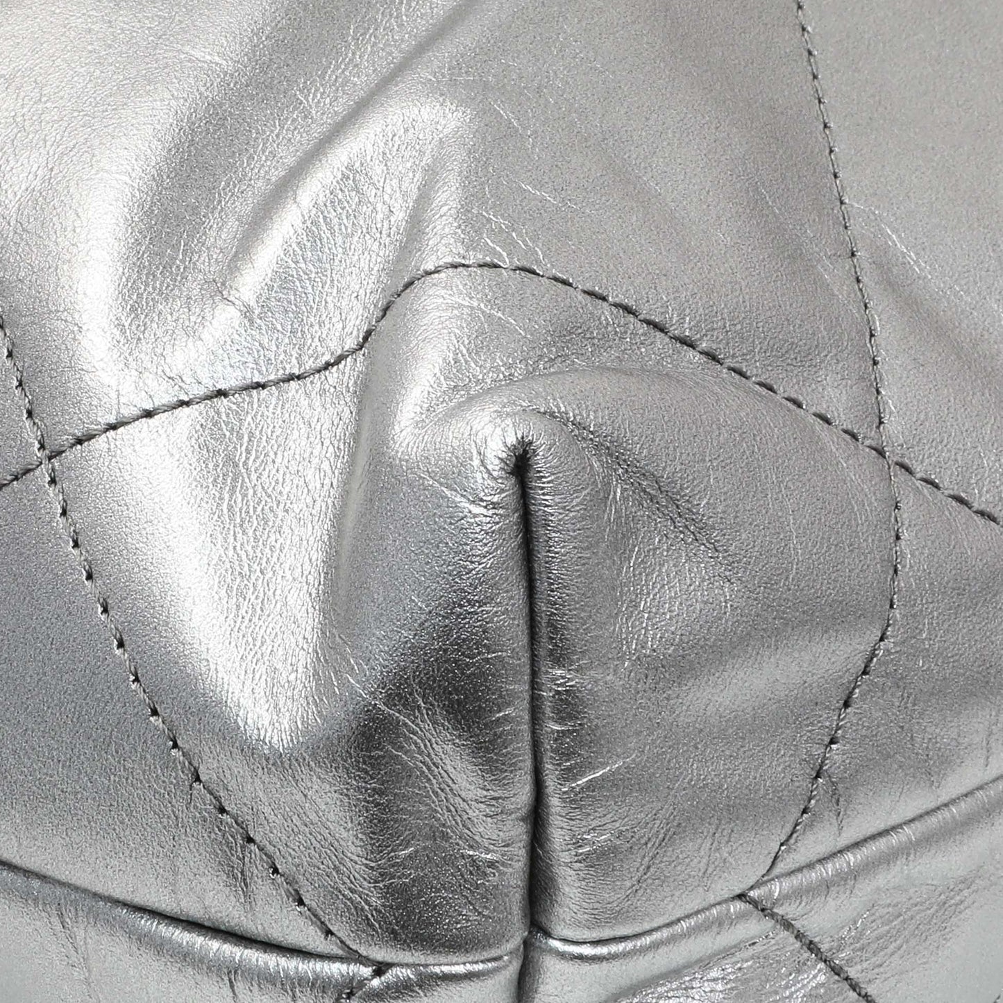 Exclusive Chanel Black Silver Metallic Shaded Quilted Shiny Calfskin Small Chanel 22 — Top View
