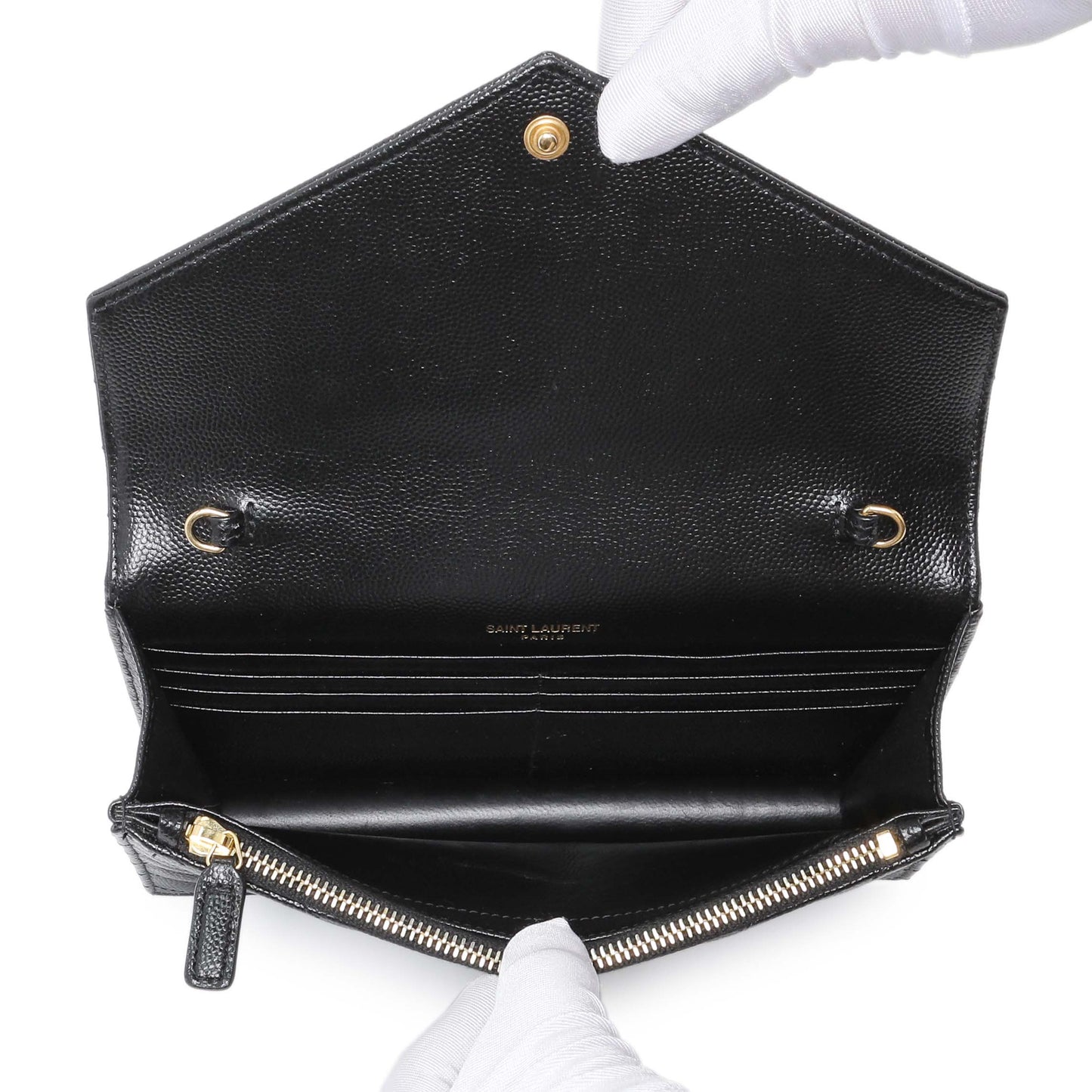 Exclusive Saint Laurent Black Grain De Poudre Matelasse Chevron Monogram Envelope Chain Wallet — Top View