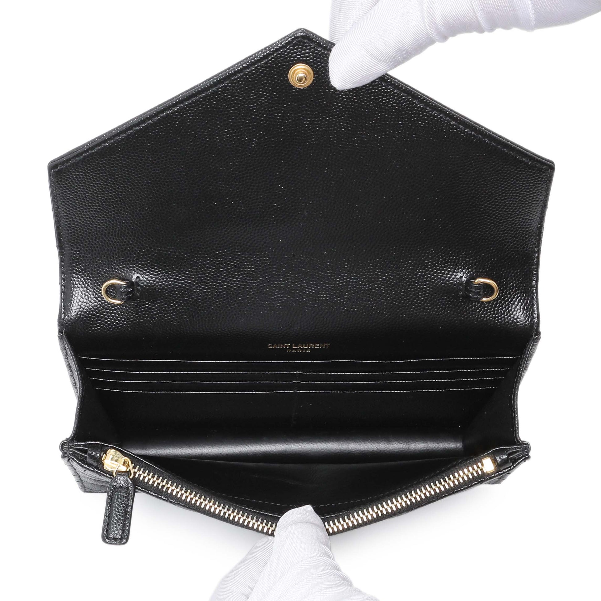 Exclusive Saint Laurent Black Grain De Poudre Matelasse Chevron Monogram Envelope Chain Wallet — Top View