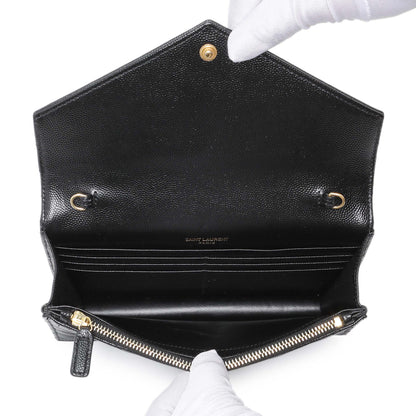 Exclusive Saint Laurent Black Grain De Poudre Matelasse Chevron Monogram Envelope Chain Wallet — Top View