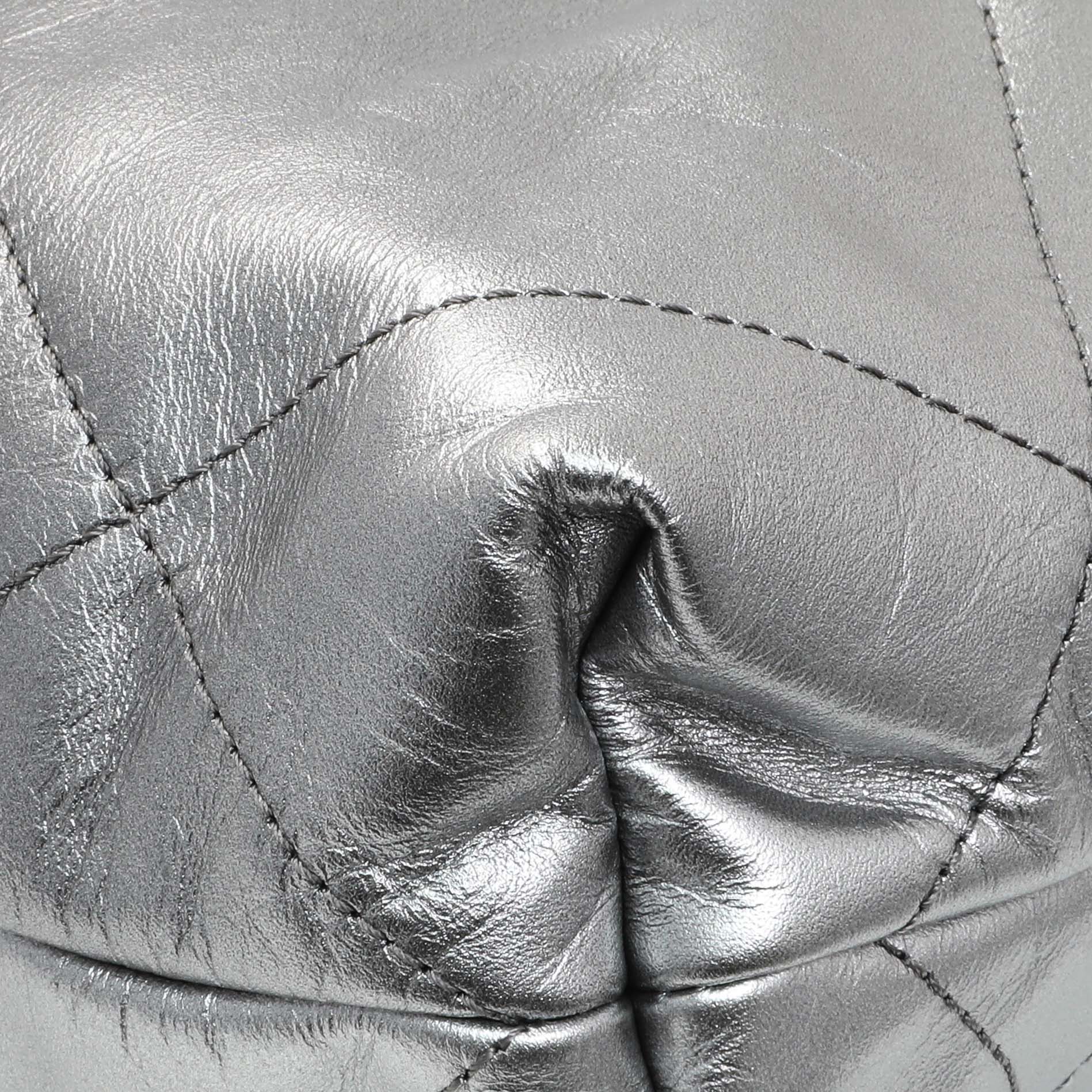 Exclusive Chanel Black Silver Metallic Shaded Quilted Shiny Calfskin Small Chanel 22 — Lifestyle View