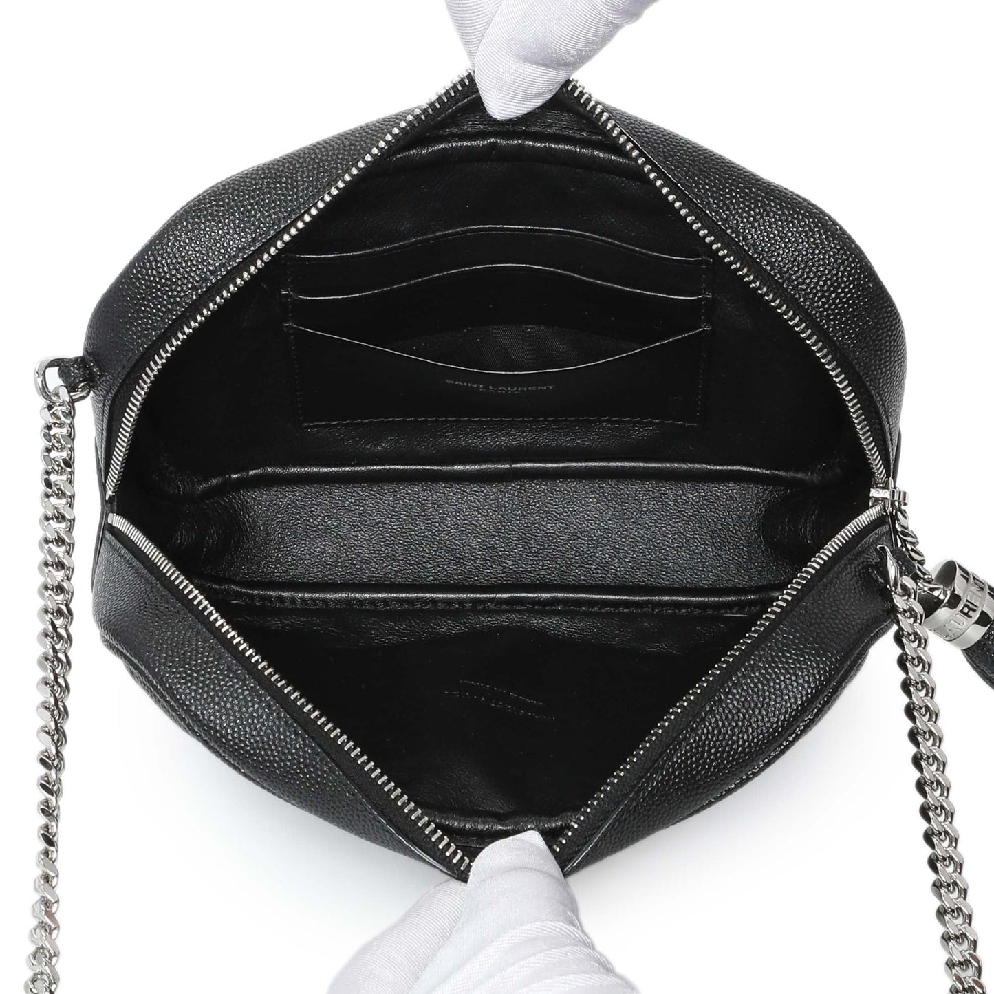 Exclusive Saint Laurent Black Grain De Poudre Matelasse Monogram Mini Lou Camera Bag — Top View