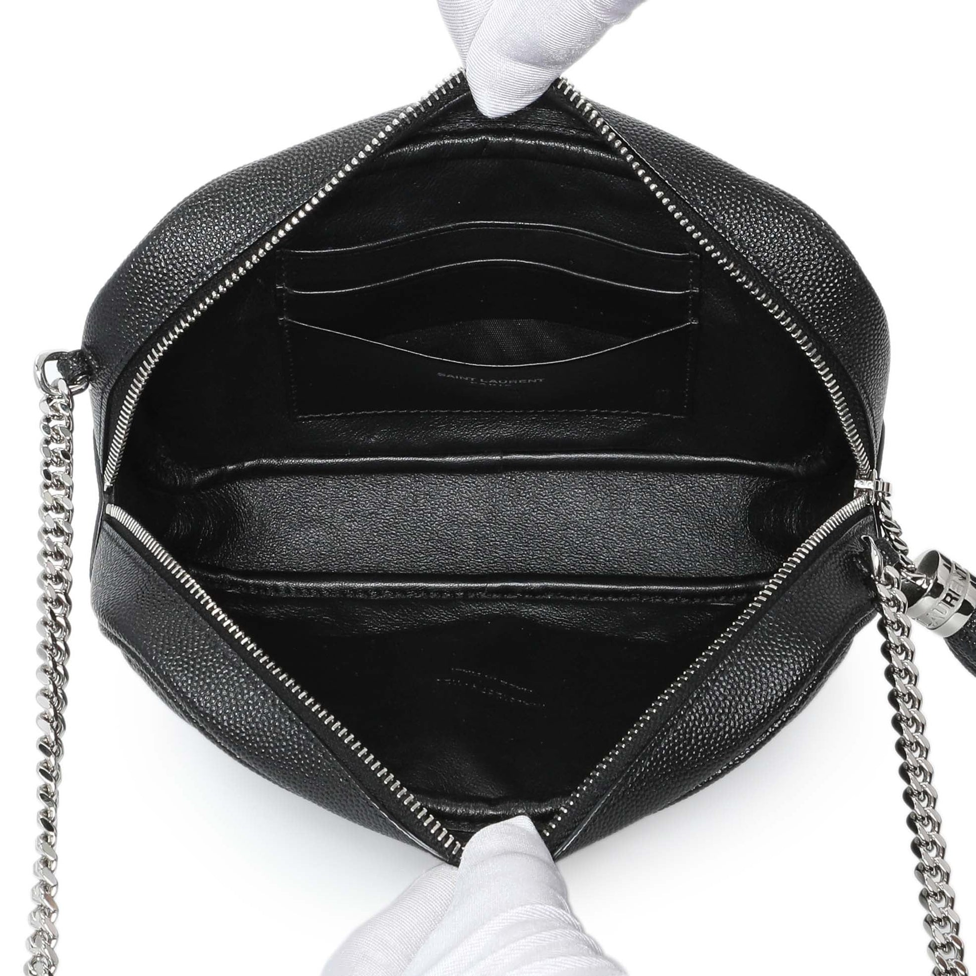Exclusive Saint Laurent Black Grain De Poudre Matelasse Monogram Mini Lou Camera Bag — Top View