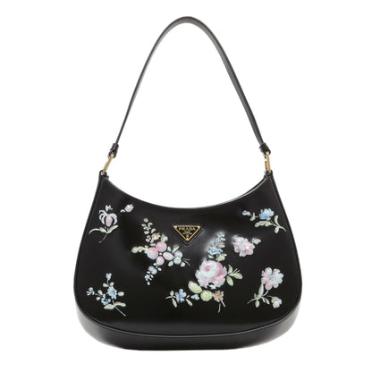 Exclusive Prada Black Floral Spazzolato Cleo Bag — Front View