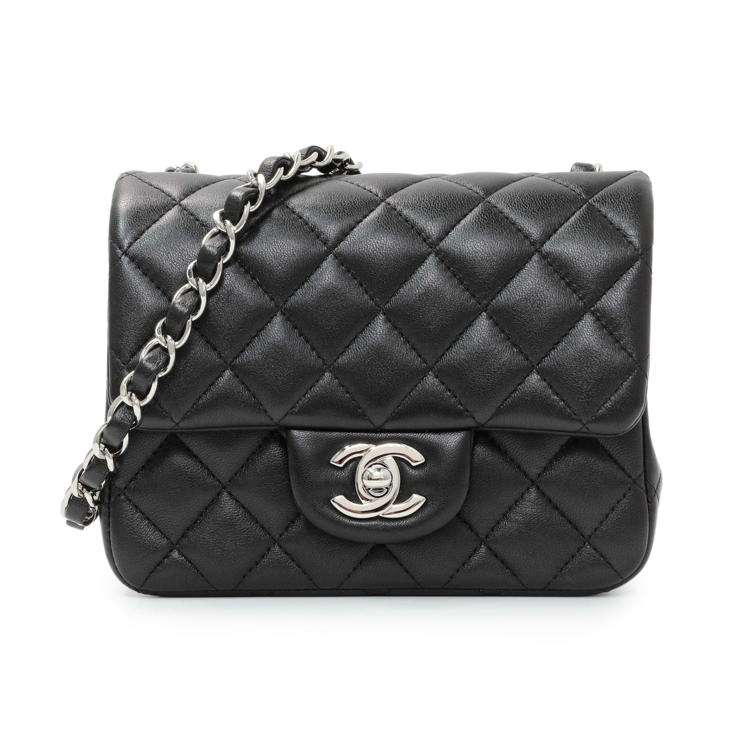 Exclusive Chanel Black Quilted Lambskin Mini Square Flap — Front View