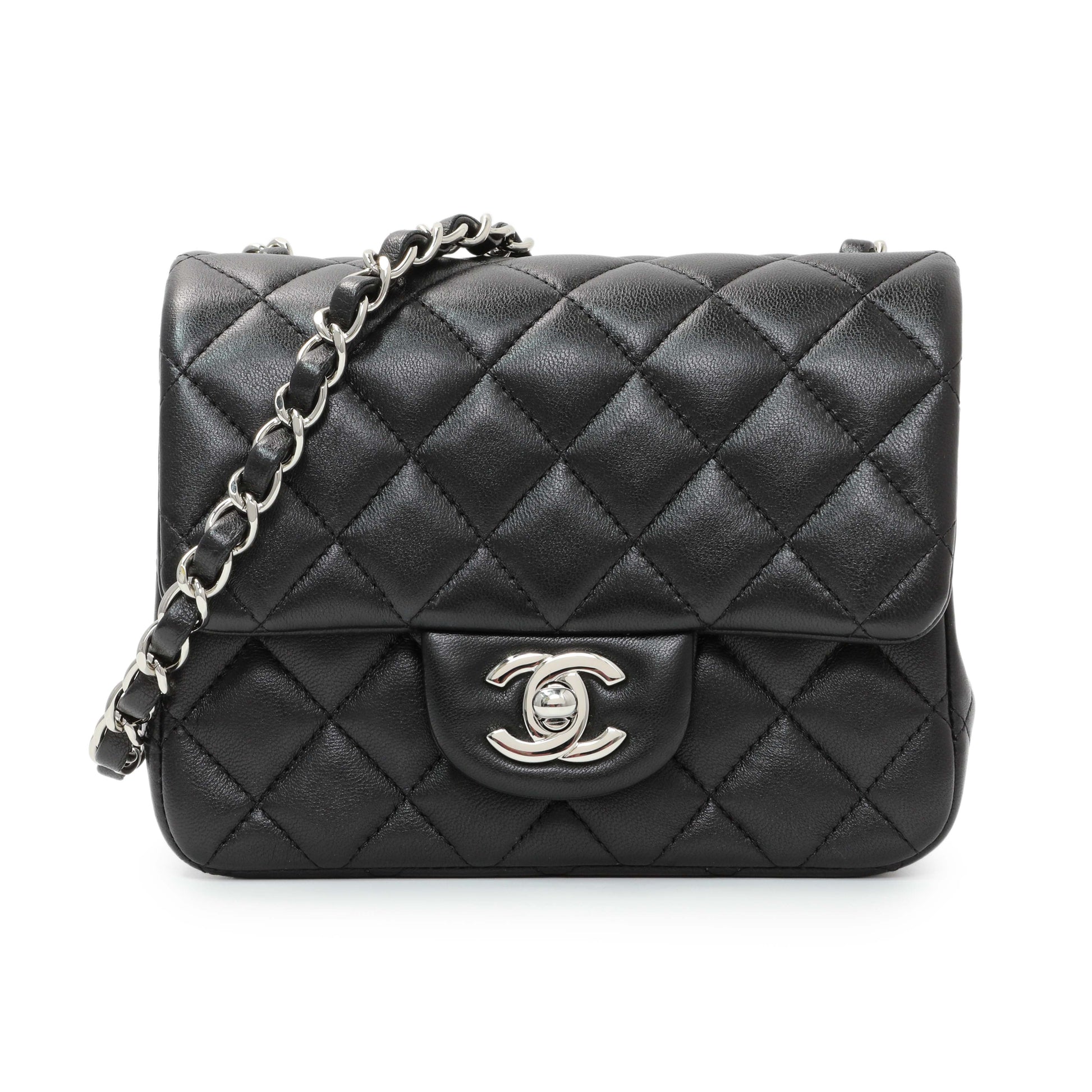 Exclusive Chanel Black Quilted Lambskin Mini Square Flap — Front View