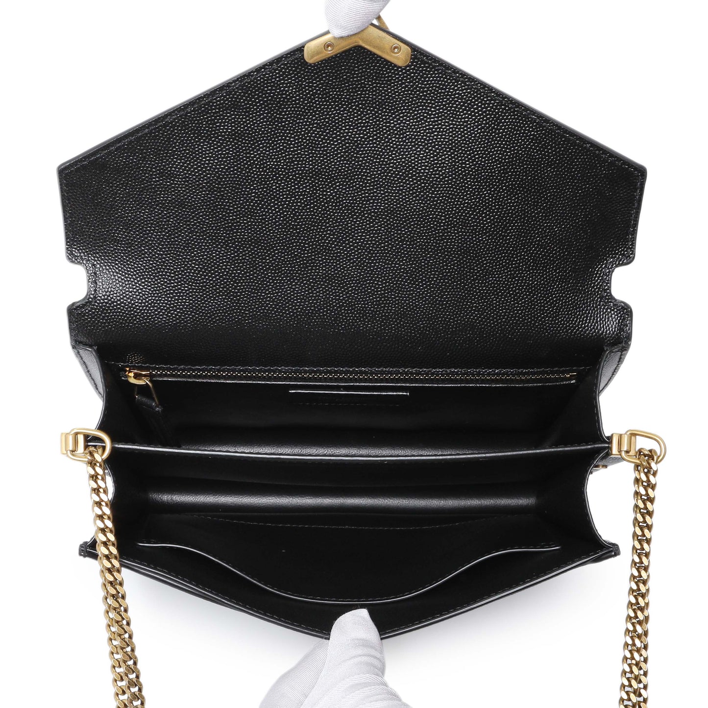 Exclusive Saint Laurent Black Grain De Poudre Monogram Cassandra Clasp Bag — Top View
